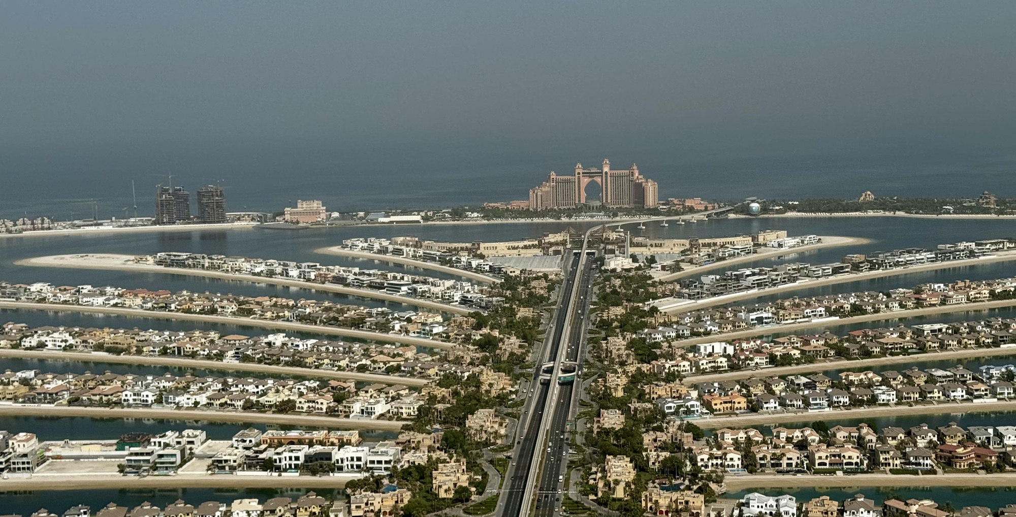Aerial view of Palm Jumeirah and Dubai's coastline